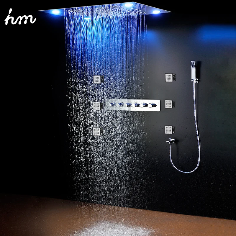 5 функций душевой набор большой термостатический смеситель водопад дождевая