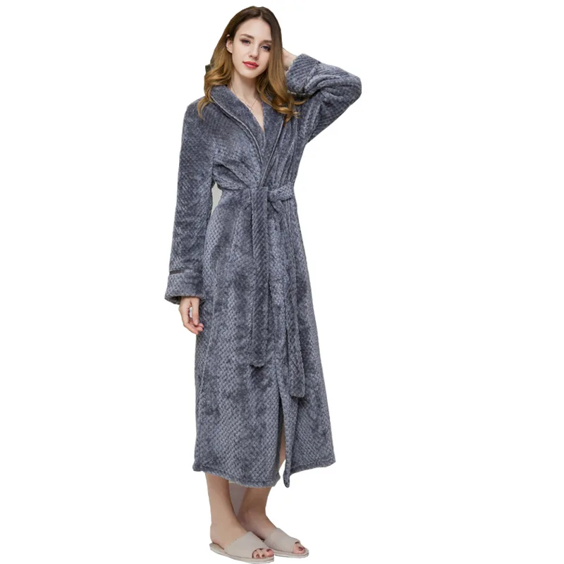women gray Длинный халат для влюбленных, банный халат с длинным рукавом, флисовый халат для мужчин, махровый банный халат, фланелевые халаты - Цвет: women gray