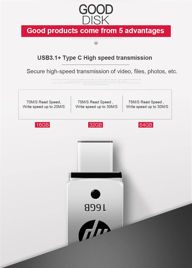hp X5000M металлический OTG type-C USB 3,1 USB флэш-накопитель для смартфона/планшета/ПК 16 ГБ 32 ГБ 64 ГБ 128 ГБ Флешка диск на ключе