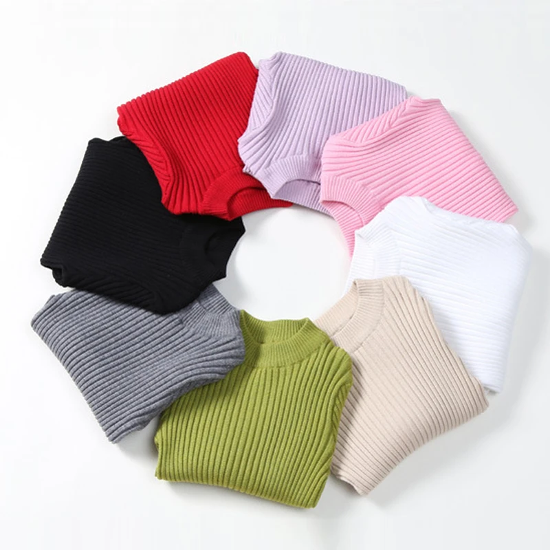 Детский свитер для мальчиков и девочек эластичный Однотонный с круглым вырезом