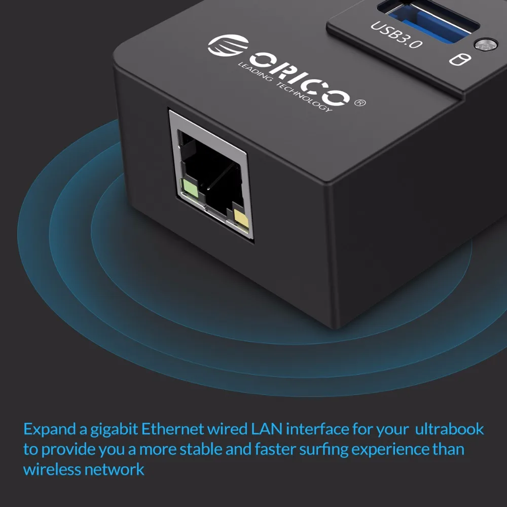 ORICO HR01-U3 USB 3,0 концентратор с внешней RJ45 гигабитная сетевая карта SuperSpeed 5 Гбит/с-черный