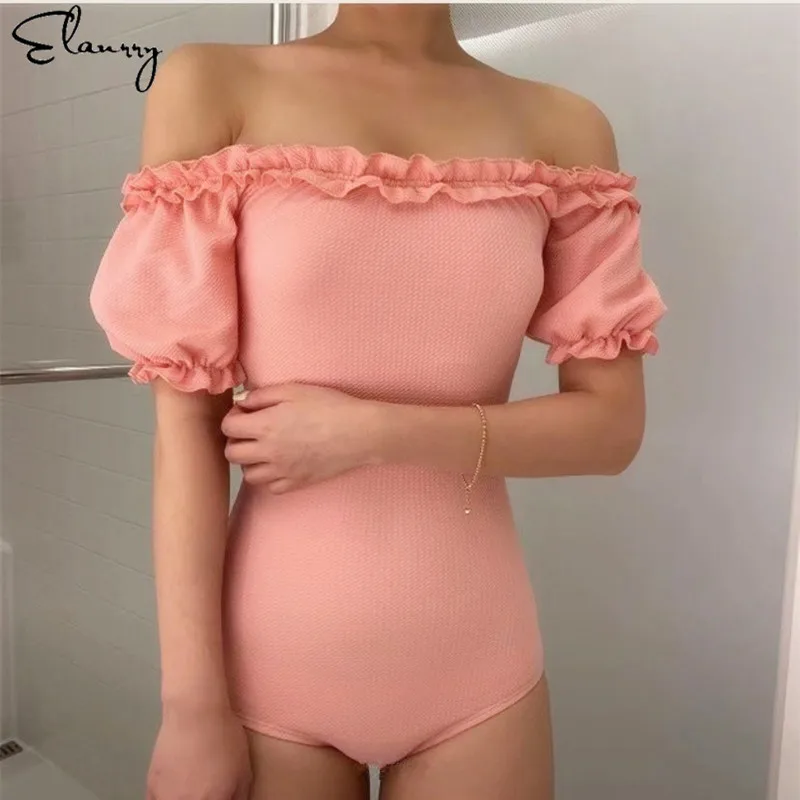 Женский купальный костюм цельный с короткими рукавами монокини однотонный