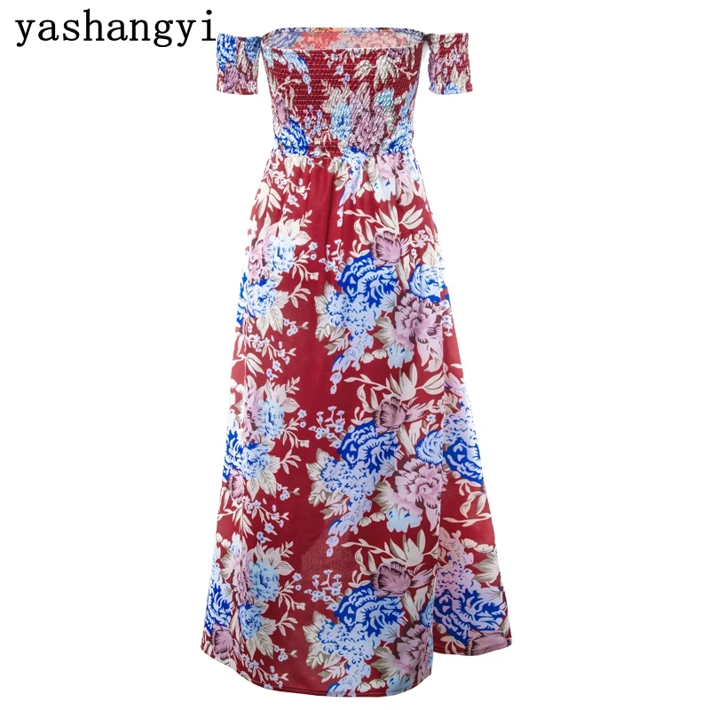 Yashangyi женское платье 2018 г. летняя Элегантная с открытыми плечами Цветочный принт
