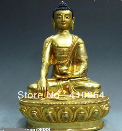 Китай Буддизм 100% Чистая Медь Бронзовый 24 К Золото Позолотить Шакьямуни Статуя