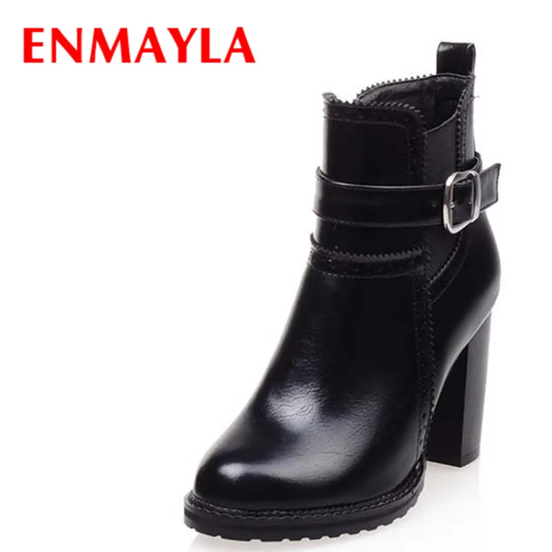 

ENMAYLA Women Buckle Shoes Ankle Boots Winter Fur Shoes Female Faux High Heels Wedding Shoes Platform Snow Knight Boots