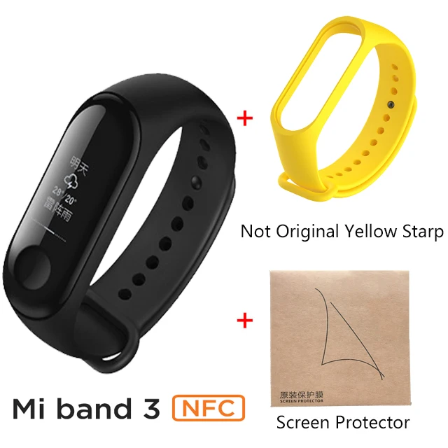 yellow add film Xiaomi Mi band 3 NFC версия 0,7" OLED большой сенсорный экран новые умные браслеты браслет - Цвет: yellow add film