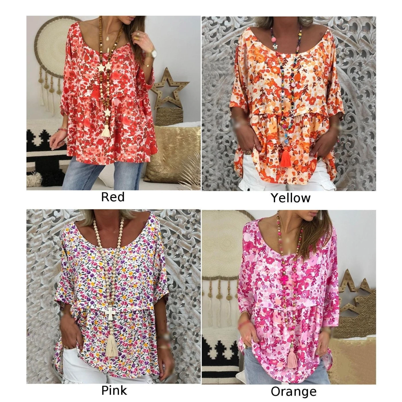 Summer Tops Casual Loose Beach Printed Shirt Round Neck Half Sleeve Women 2019 |