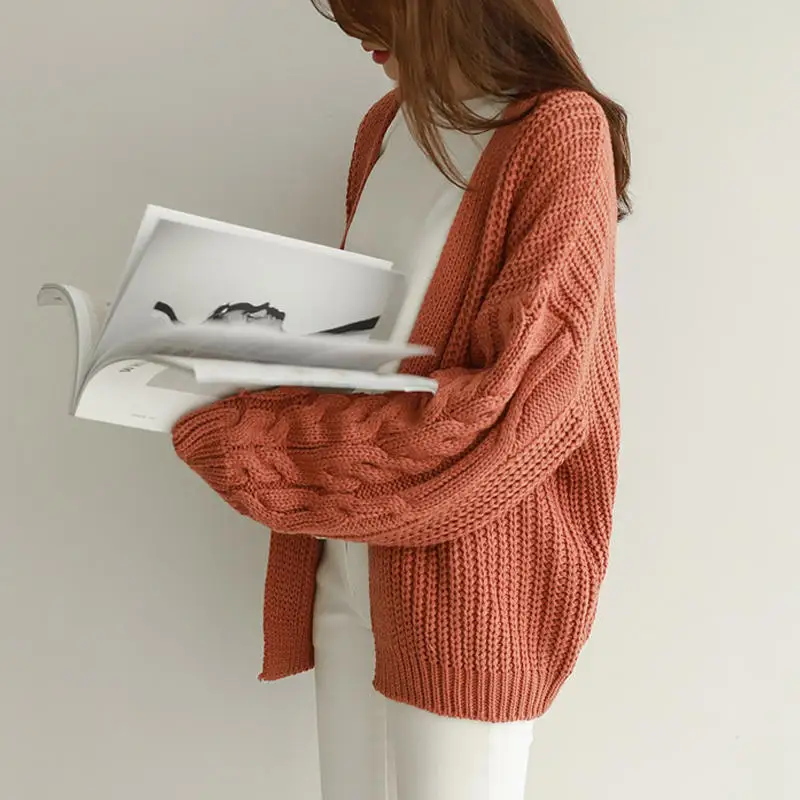 orange red cardigan Neploe, корейские свитера, кардиганы для женщин,, осень, зима, Ретро стиль, трикотаж, модное, одноцветное, повседневное, длинный рукав, Свободное пальто 36604 - Цвет: orange red cardigan