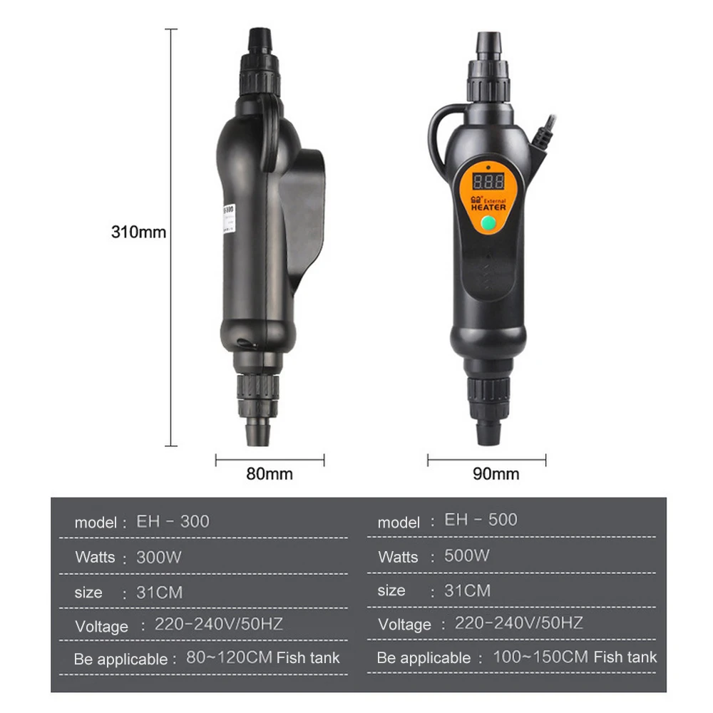 

220V Aquarium Fish Tank Adjustable Temperature External Heater 20 To 35 Degree LCD Dispaly EH-300/500 300/500w Standard Adapter
