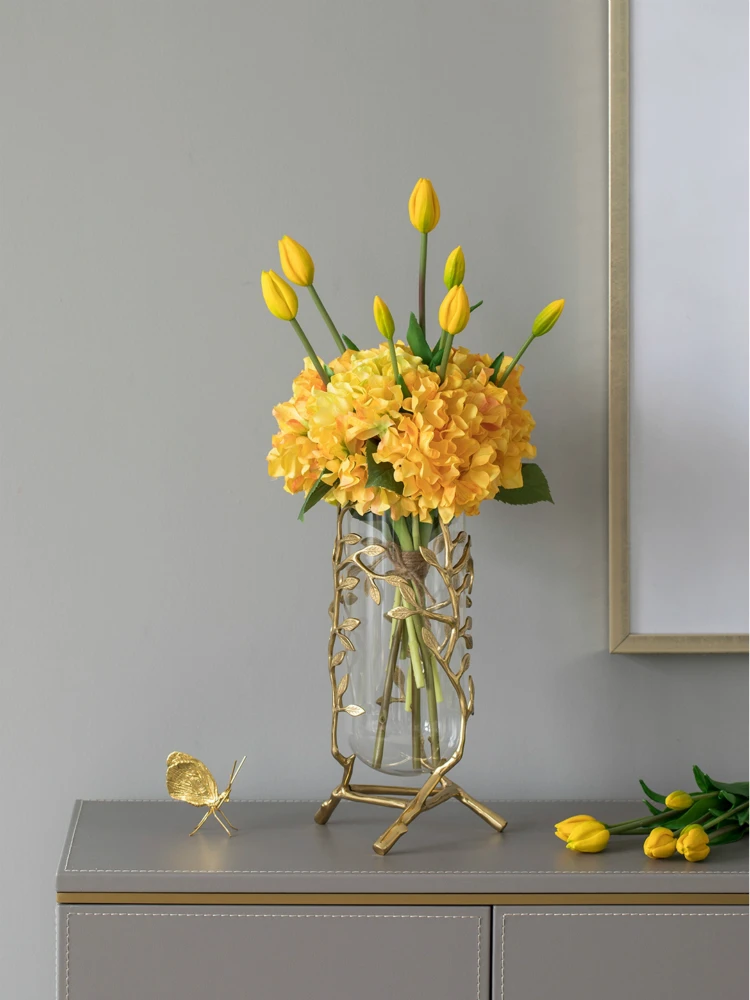 Легкие Роскошные простые медные золотые тисненые стеклянные вазы с узором