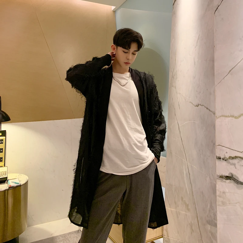 Мужское пальто блестящее полупрозрачное свободное солнцезащитное с длинным