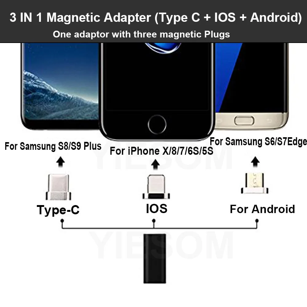 Магнитная Зарядка type C/lOS/Micro/3 в 1 Магнитный зарядный usb-кабель для передачи данных адаптер конвертер для iPhone Android Micro-type-C разъем