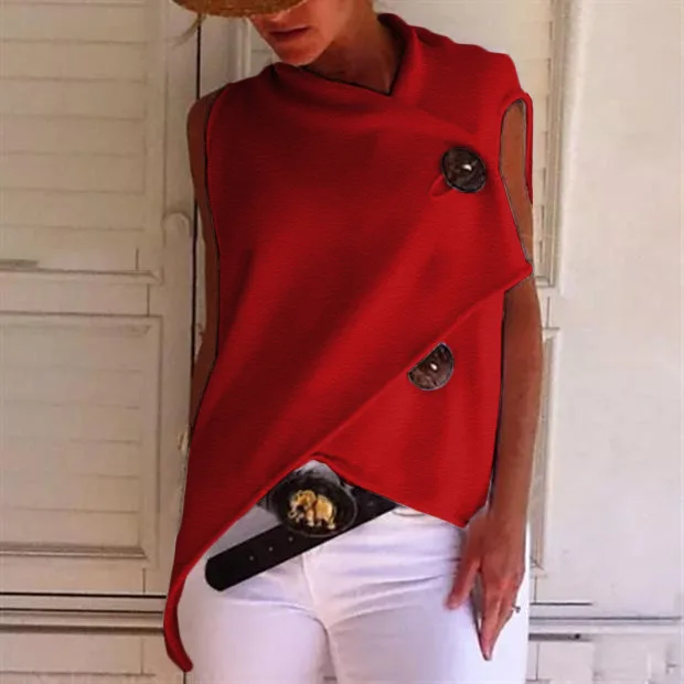 

Women's Design with Large Buttons and Irregular T-shirt Tops