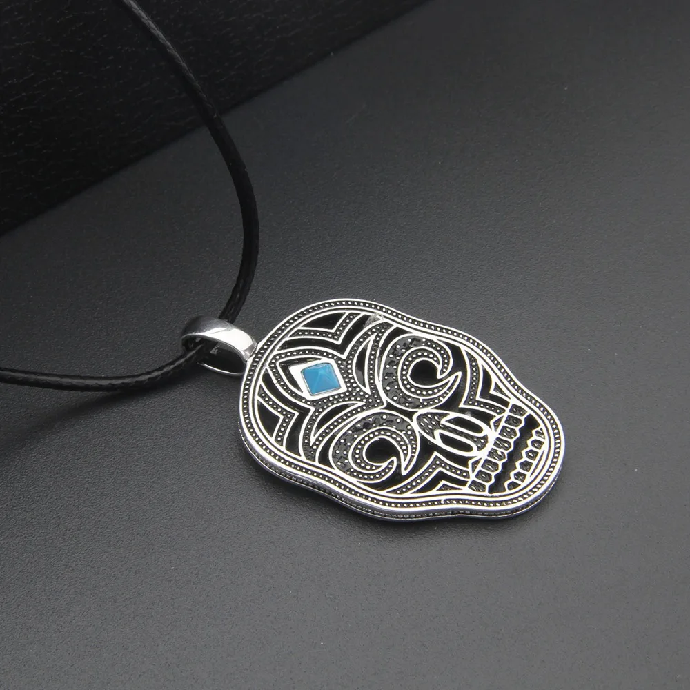 Череп Маска кулон с кожаным мужской ожерелье Новая мода Серебряный цвет панк