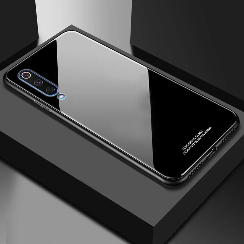 black SemgCeKen роскошный жесткий стеклянный чехол mi rror для xiaomi mi 9 se mi 9 Силиконовый ТПУ задний Чехол для телефона etui mi 9 se 9se - Цвет: black