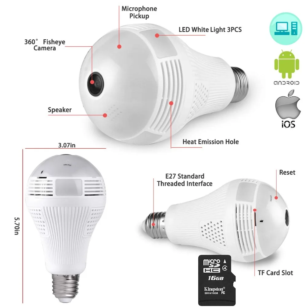 Беспроводная Wi Fi 360 видеокамера легкая камера Full HD IP Экшн для домашней системы