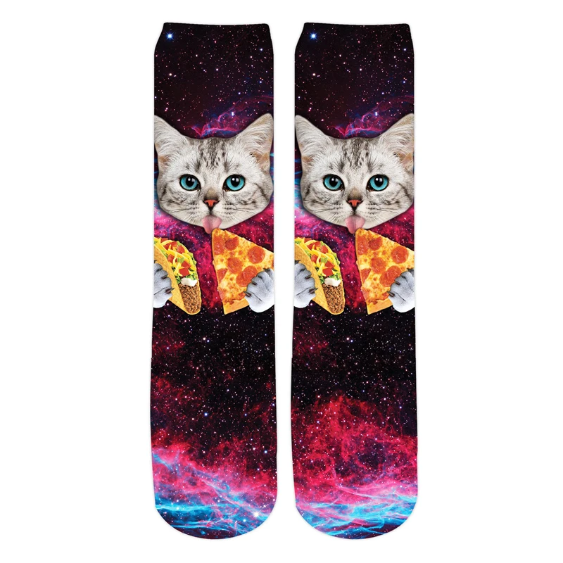 PLstar Cosmos новые модные мужские 3d носки милые животные кошка едят пиццу печатные мужские/женские повседневные Прямые Носки