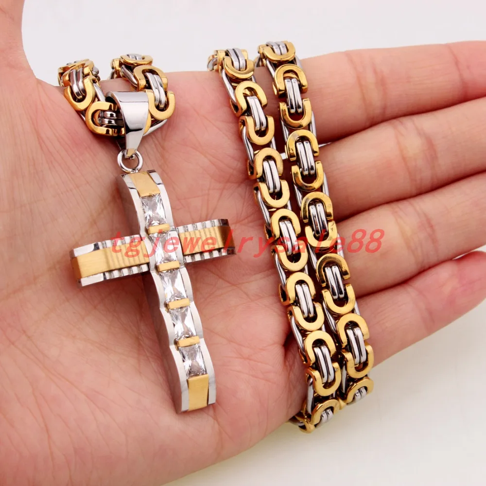 Шикарный Серебряный Золотой цвет крест подвеска с фианитами Байкерская Мужская