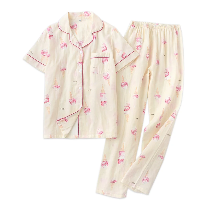 Short sleeved cotton Новинка, простая однотонная женская одежда для сна,, crape, хлопковые Пижамные комплекты с длинным рукавом, свежая Повседневная Удобная Домашняя одежда, женские пижамы - Цвет: Short sleeved cotton
