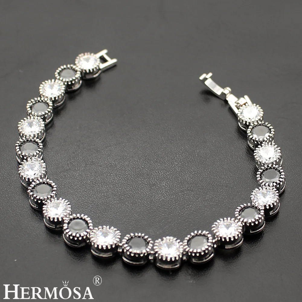 Hermosa ювелирные изделия круглые черные браслеты серебристого цвета из оникса 7