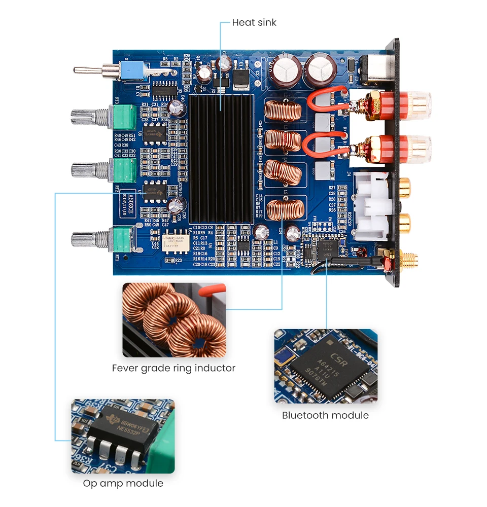 AIYIMA Bluetooth 4,2 CSR64215 TPA3116D2 цифровой аудио усилитель мощности 50Wx2 HiFi стерео мини-усилитель Настольный NE5532 OP AMP