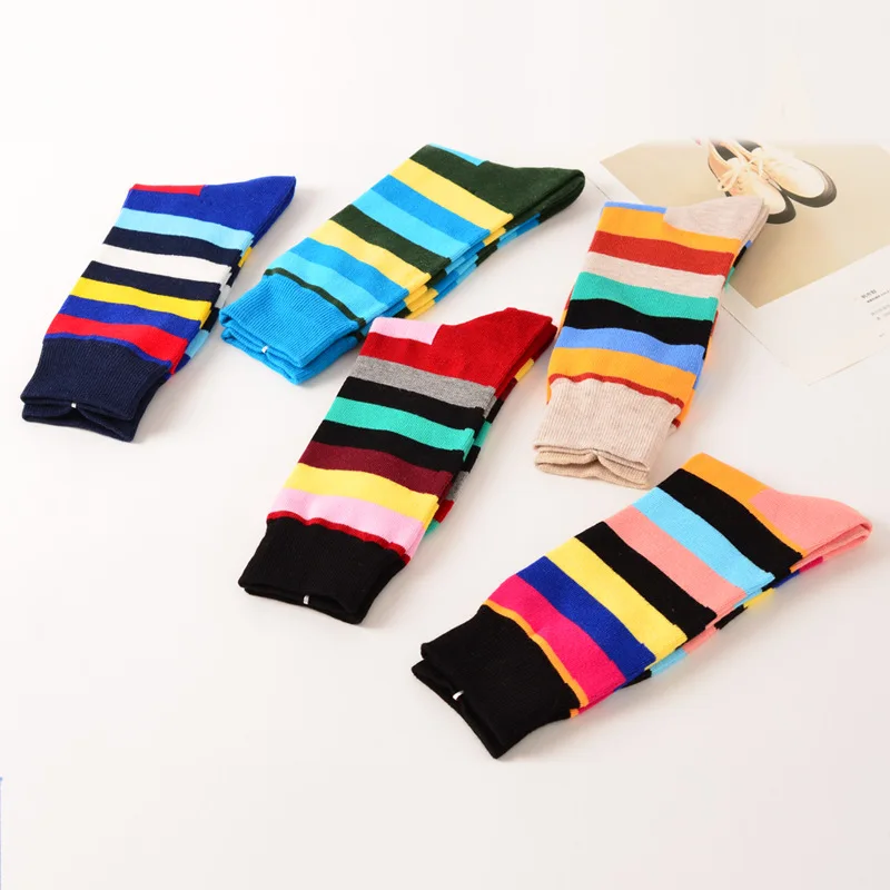 Новые яркие Для мужчин экипажа хлопок полосатый рисунок Happy Socks британский стиль