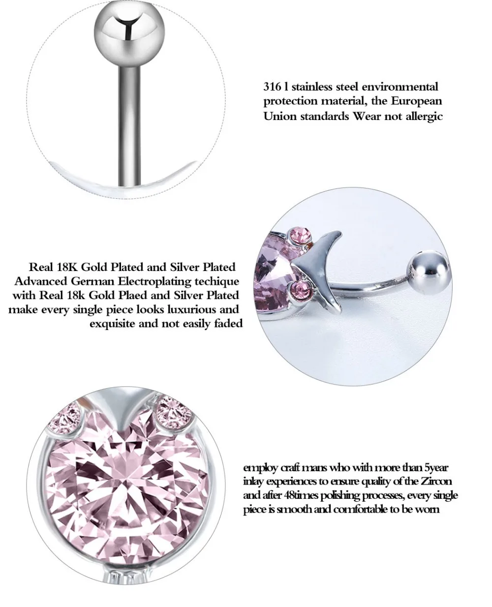 Chandler Pink Lovely Cat Kitten Crystal Navel Rhinestone CZ Belly Button Ring High Quality For Women Girls Anti-allergy | Украшения и
