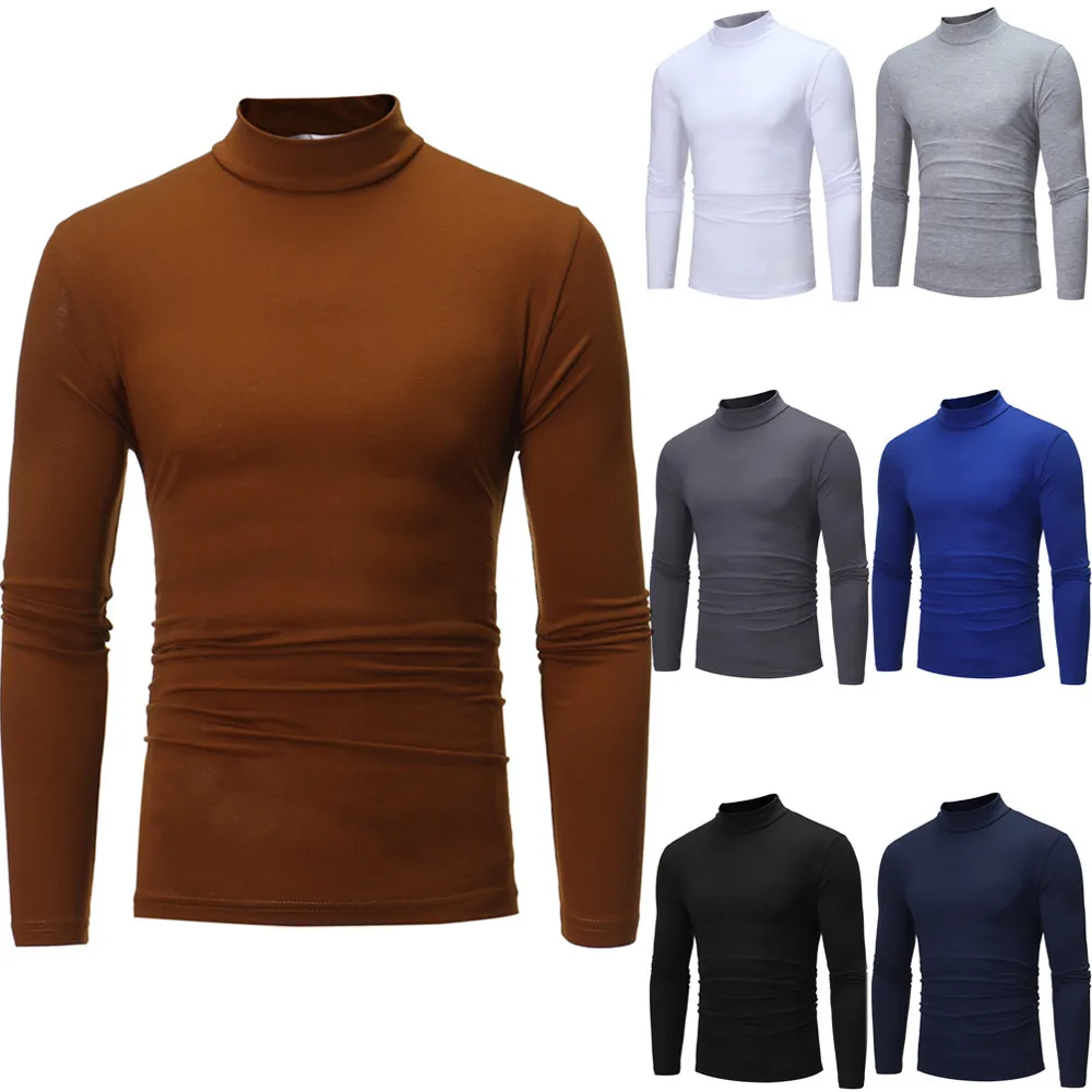 Мужская водолазка футболка с длинным рукавом Slim Fit футболки мягкие 2019 весна осень
