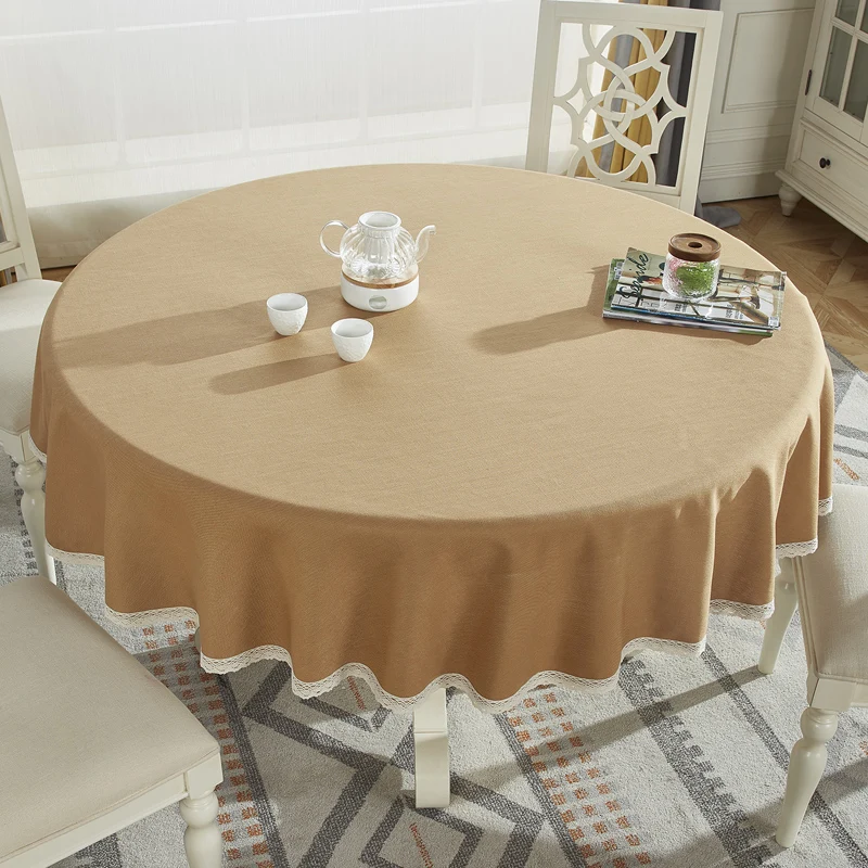 Light Coffee Круглая скатерть из хлопка и льна, скатерть в клетку, Рождественская скатерть с кружевным краем, свадебные скатерти - Цвет: Light Coffee