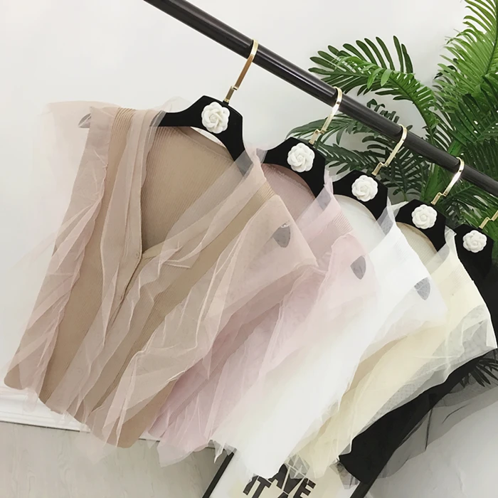 2017 Women Knitted Vest Shirts V Neck Mesh Patchwork Solid Short Style Woman Female Casual Summer Tank Tops |