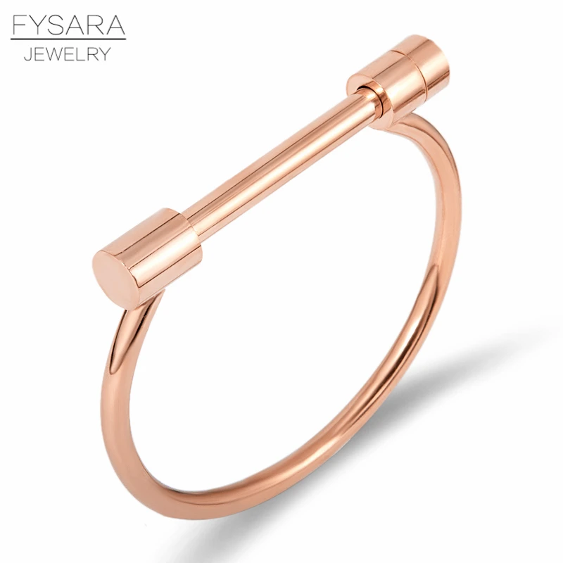 rose gold Роскошный бренд, винтажные ювелирные изделия в стиле панк для мужчин, нержавеющая сталь, женский золотой браслет, D форма, верхняя рука, браслет, любовник, винт, браслет, подковы - Окраска металла: rose gold