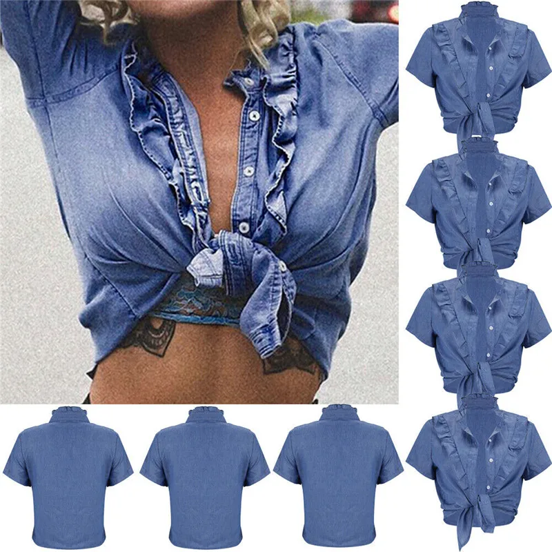 Модная женская летняя куртка с коротким рукавом сексуальная короткая рубашка