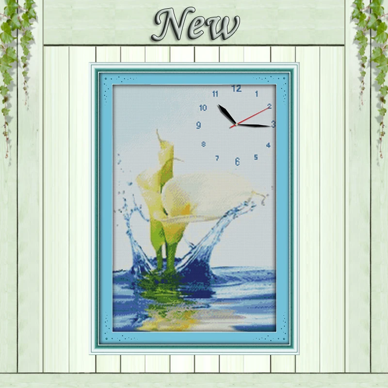 

Набор для вышивки «часы и цветы» Calla lilies, напечатанный на холсте, DMC 14CT 11CT, Китайская вышивка крестиком, наборы для вышивки