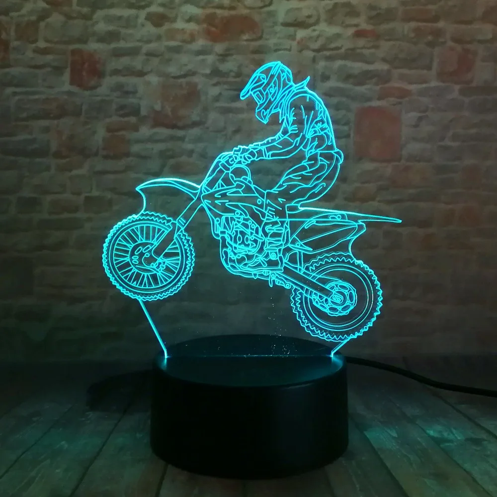 2018 Горячая 3D Lampara Экстремальный мотоцикл LED крутой человек мальчик Ночник стол RGB