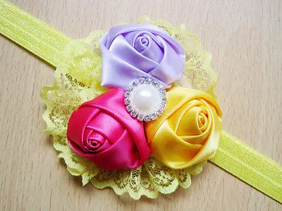 Кружевная повязка для волос с оборками и цветами мягкая эластичная маленьких