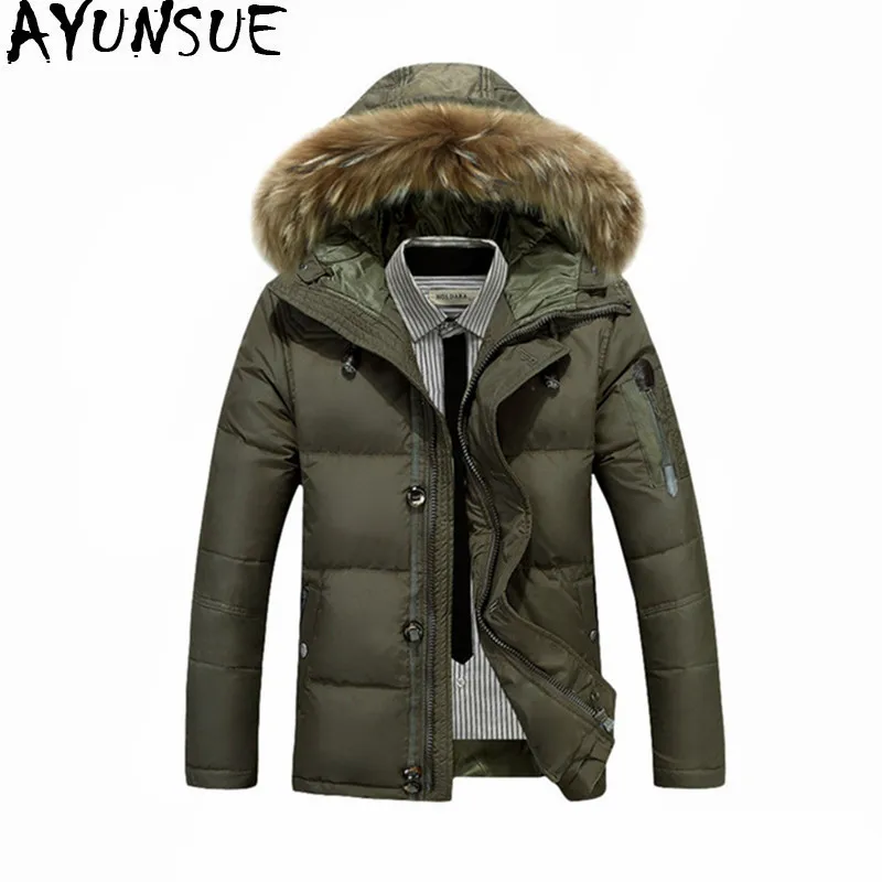 AYUNSUE 2020 мужская куртка на белом утином пуху теплая зимняя с меховым воротником