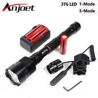 anjoet 6000lm rechargeable led flashlight xml 3t6 waterproof 15 mode 18650 battery tactical hunting camping bicycle flash light