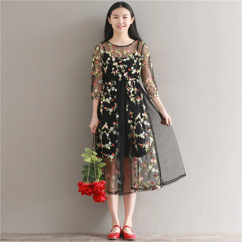 Женское кружевное Сетчатое платье с цветочной вышивкой элегантные платья на