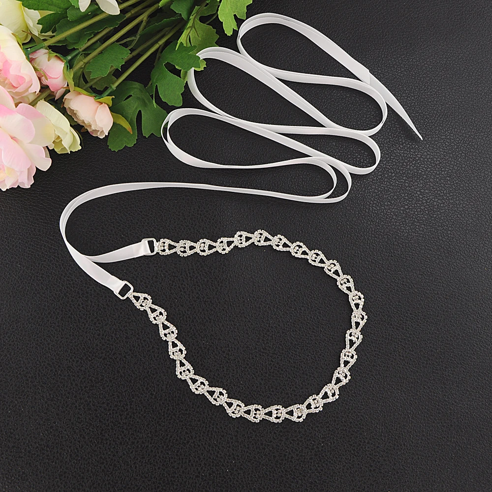 

Luxury Crystal Satin Wedding Belts Rhinestone Evening Dress Accessory White Chains for Bride Bridesmaid Party Jewelry Sash Belts