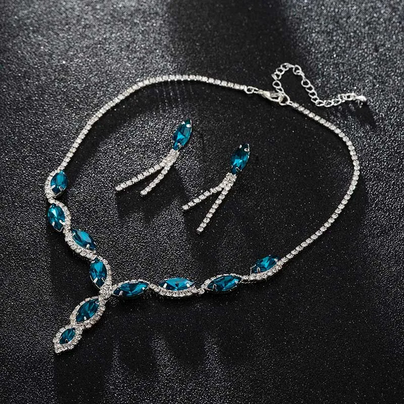 silver lake blue YFJEWE, роскошные серьги с австрийскими кристаллами, ожерелья и подвески, ювелирные наборы, женские модные украшения, серьги со стразами, наборы# N100 - Окраска металла: silver lake blue