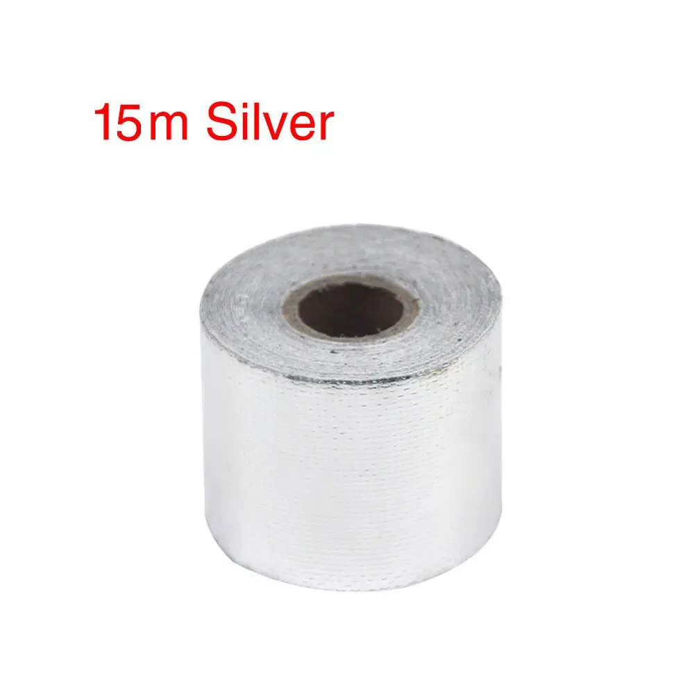 15M silver ZSDTRP 5 м/10 м/15 м выхлопная труба из алюминиевой фольги высокотемпературная оберточная лента светоотражающая теплозащита мото автомобиль Впускной интеркулер - Цвет: 15M silver
