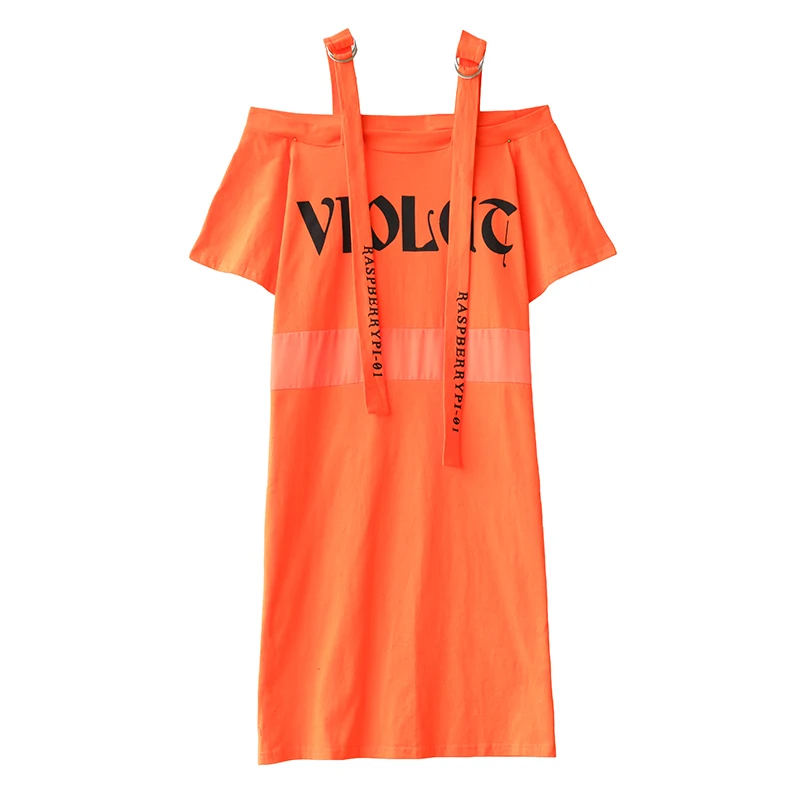 2017 Лето Женщины Платье Мода Письма Печатаются Холодный С Slash Шеи Спагетти Ремень