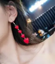Korean Style Love Heart Pendant Long Tassel Earrings Red Peach Drop For Women Girls Best Gift Wholesale | Украшения и аксессуары