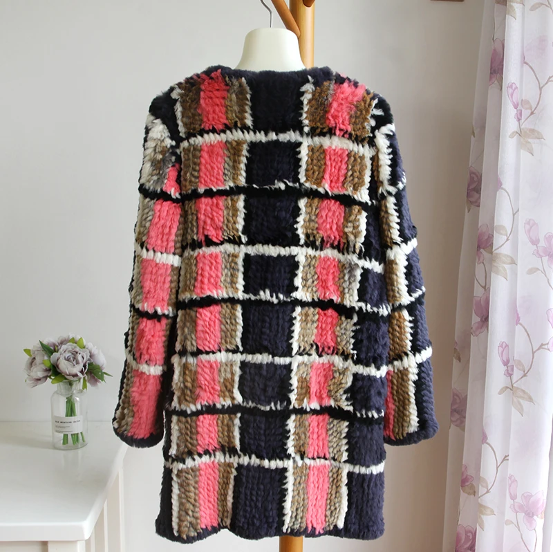 Длинные новые женские туфли на кроличьем меху пальто Модные вязать Настоящее