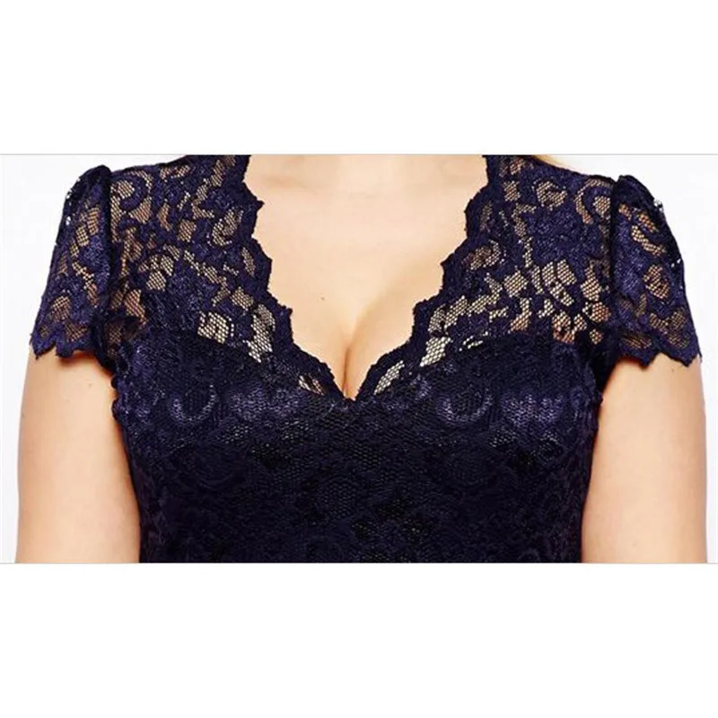 

Sexy Lace Dress Women Green 4XL 5XL Plus Size Short Sleeve Dress 2019 New Summer V Neck Slim Hollow Out Black Pencil Dress LD900