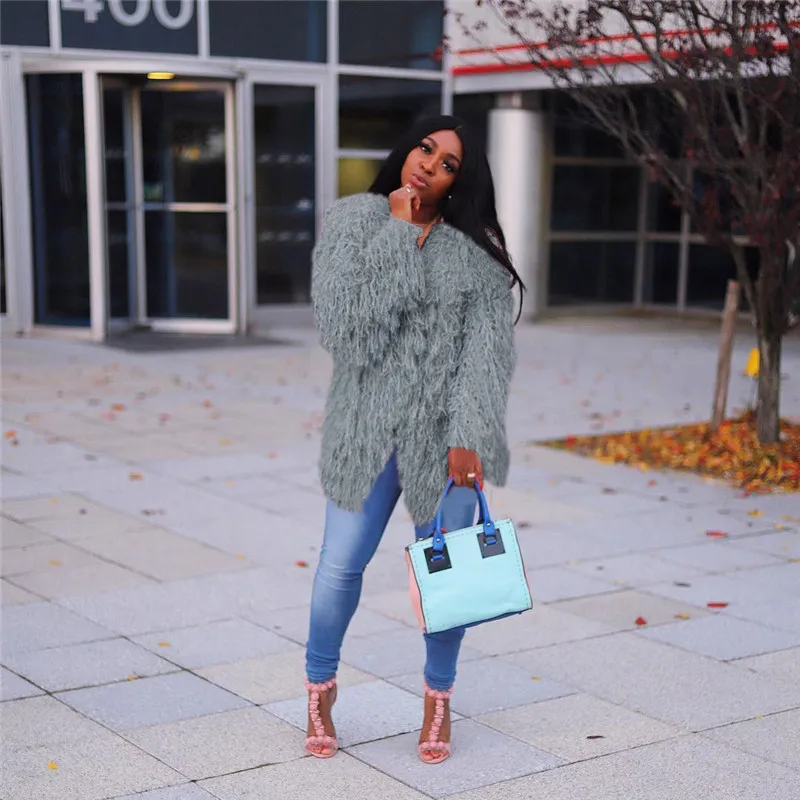 Adogirl с кисточками из искусственного меха длинное пальто кардиган с длинным рукавом открытый стежок Тонкий Осень Зима Верхняя одежда модные свитера женская куртка