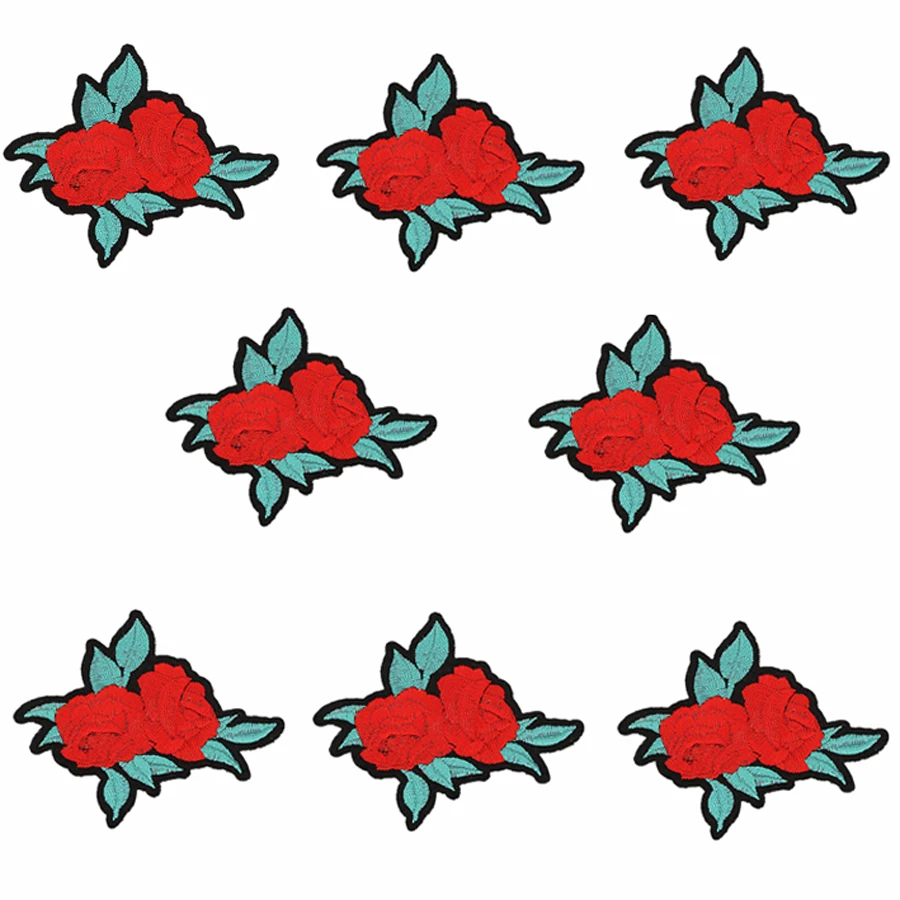 10 шт./лот нашивки с красными цветами для вышивания наклейки утюга или шитья