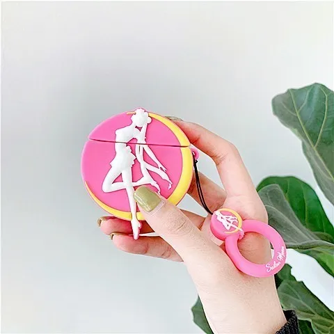 A Чехол для AirPods, силиконовый, милый, Сейлор Мун, чехол для наушников Airpods 2, чехол для наушников для Apple Airpods, чехол, Earpods, кольцевой ремешок - Цвет: A