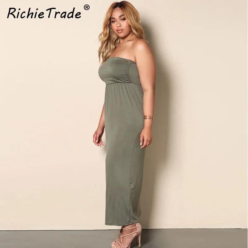 Женское платье без бретелек RICHIETRADE зеленое рукавов с разрезом сбоку сексуальное