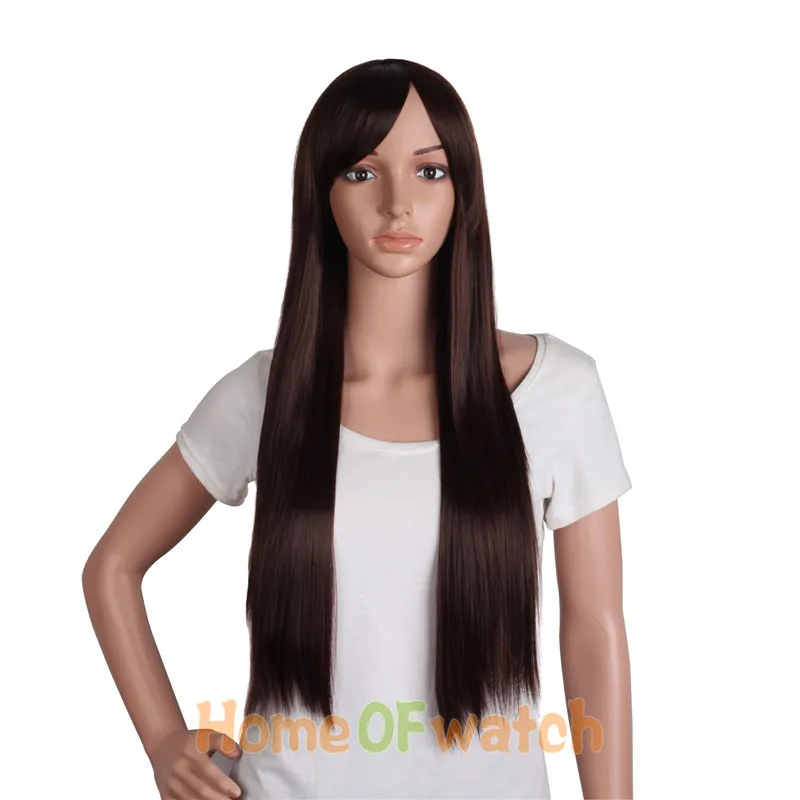 28 &quotдлинные прямые синтетические парики с челкой черный светло темно коричневый